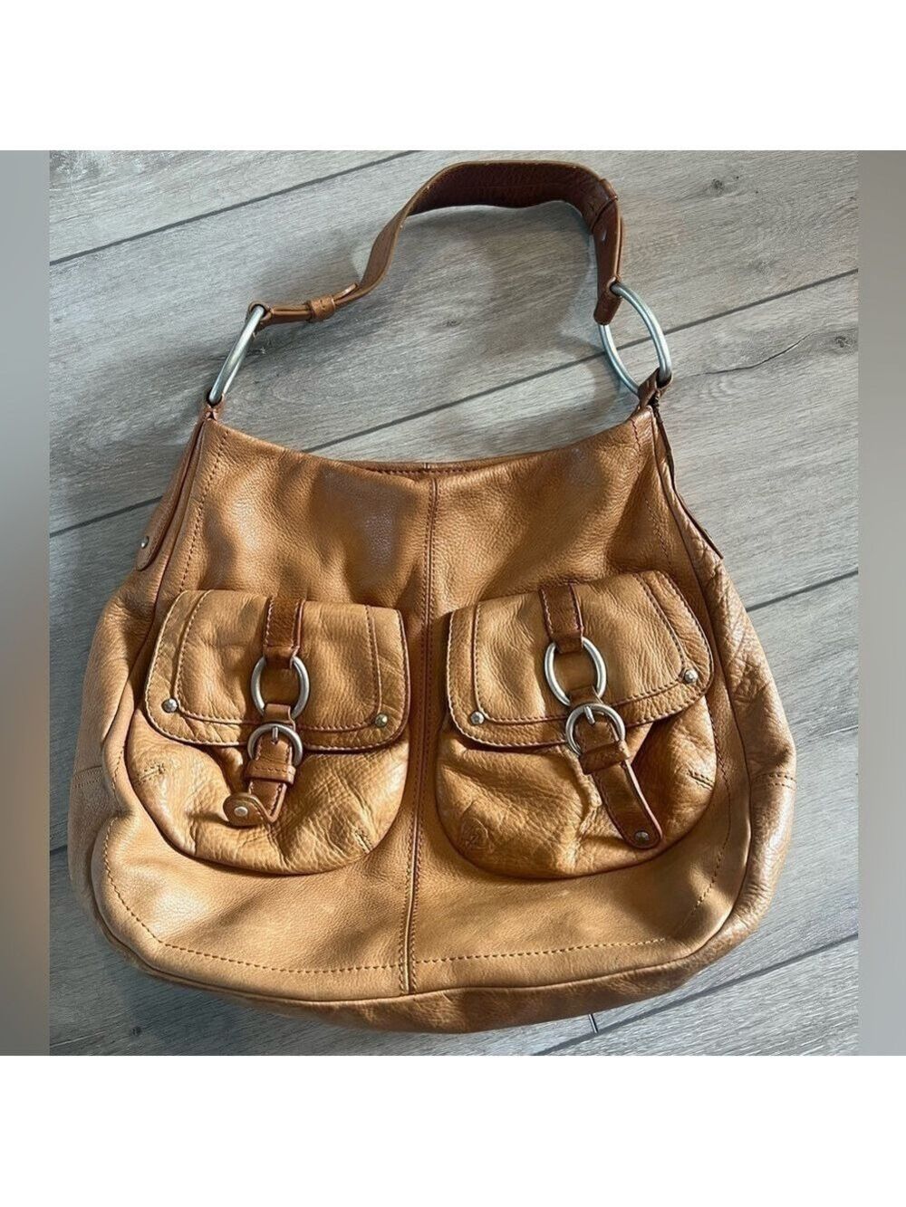 Sigrid Olsen supple camel leather vintage Y2K shoulder hobo style bag